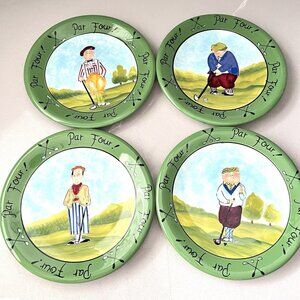 Certified International Set Of 4 Plates Golf Theme Tracy Flickinger Par Four